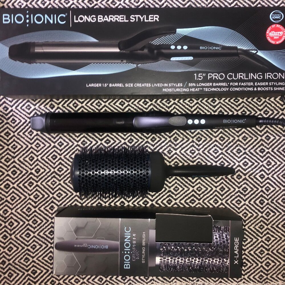 BIO IONIC Long Barrel Iron (1.5") + Graphene MX Thermal Brush (XL)